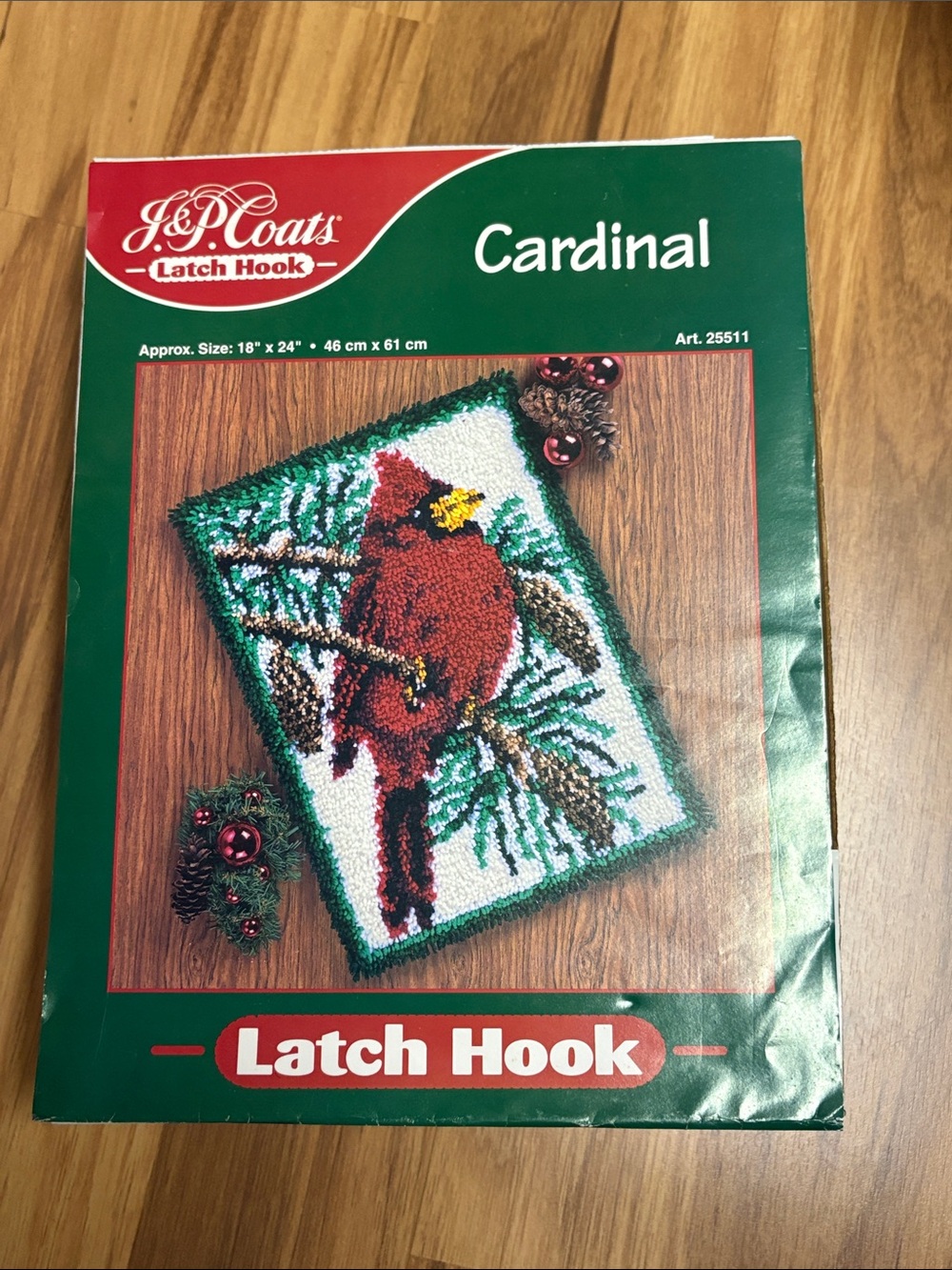 Vintage J&P Coats Christmas Cardinal Latch Hook Kit - hook included